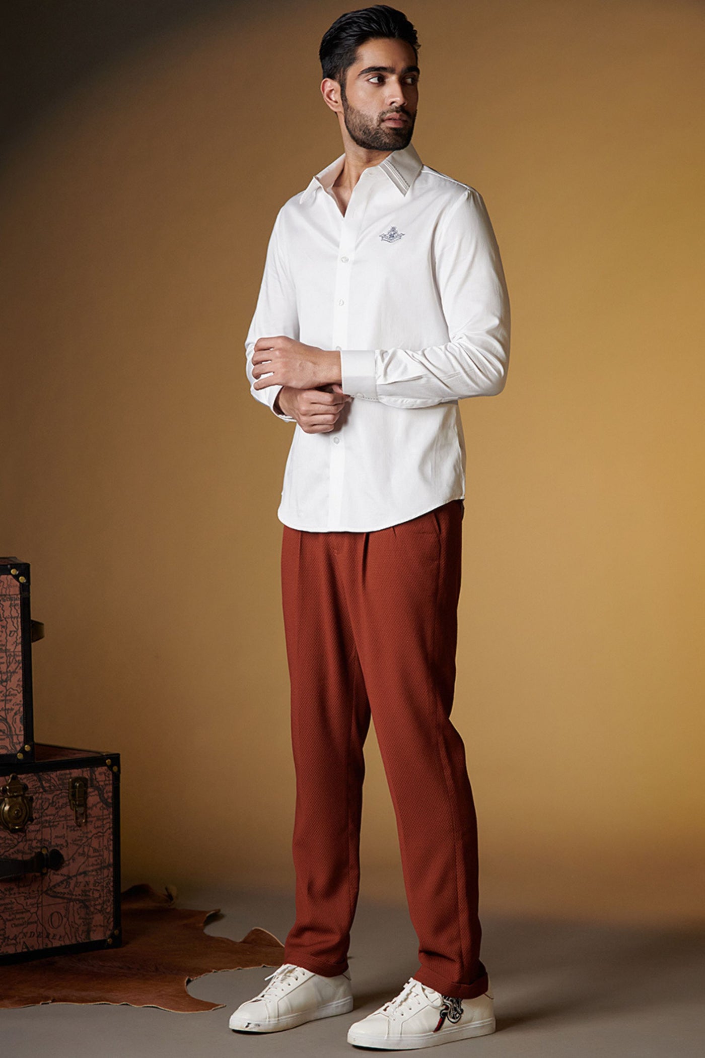 Shantanu and Nikhil Signature Shirt with Embroidered Crest indian designer wear online shopping melange singapore