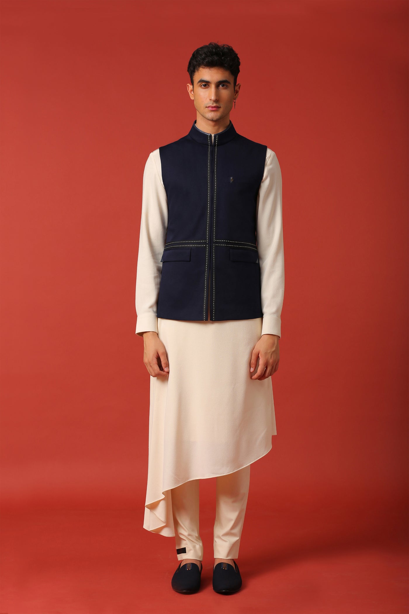 shantanu and nikhil menswear mens Vice Marshal Navy Waistcoat online shopping melange singapore indian designer wear