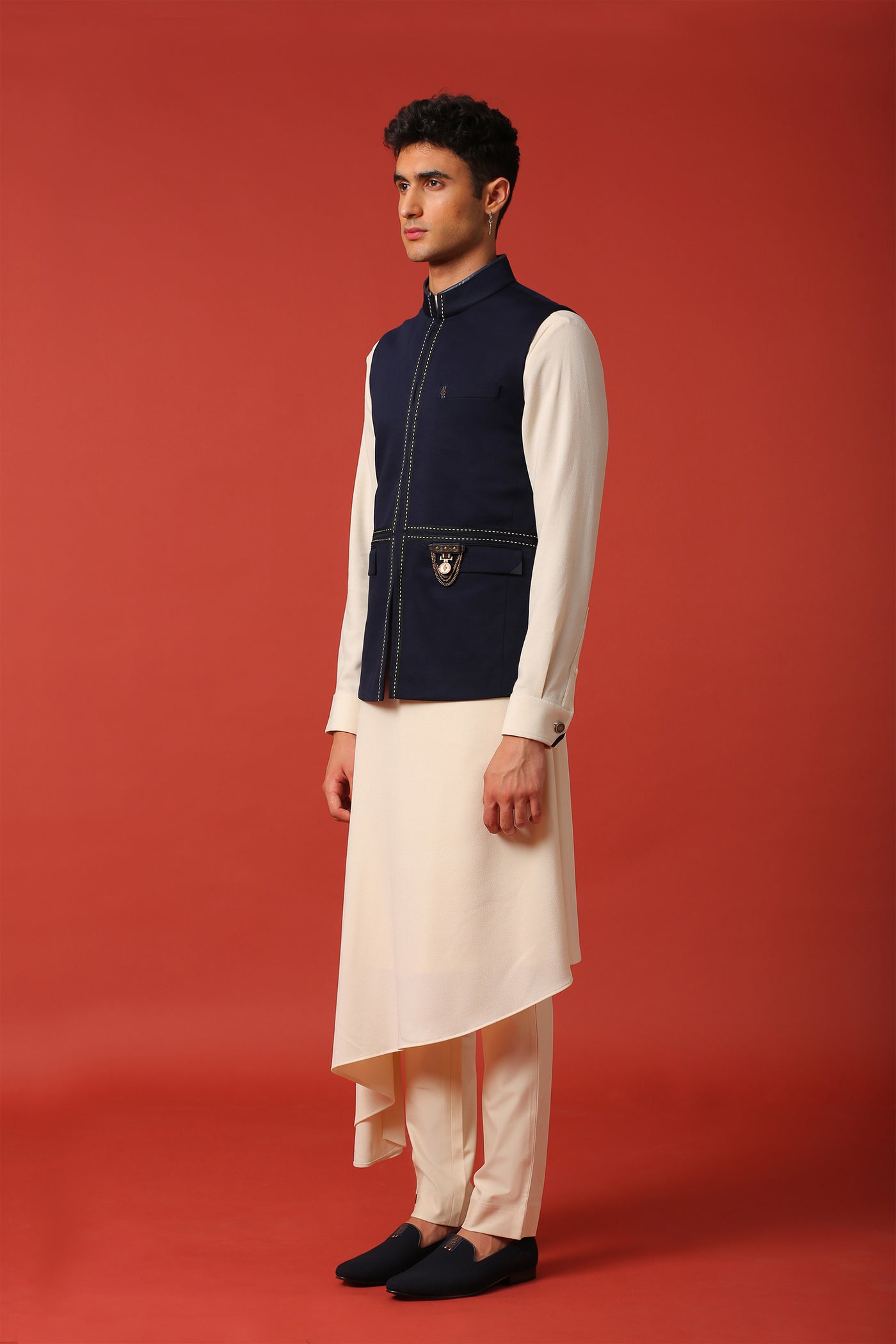 shantanu and nikhil menswear mens Vice Marshal Navy Waistcoat online shopping melange singapore indian designer wear