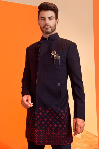 Shantanu and Nikhil Zipped Detailed Sherwani indian designer wear online shopping melange singapore