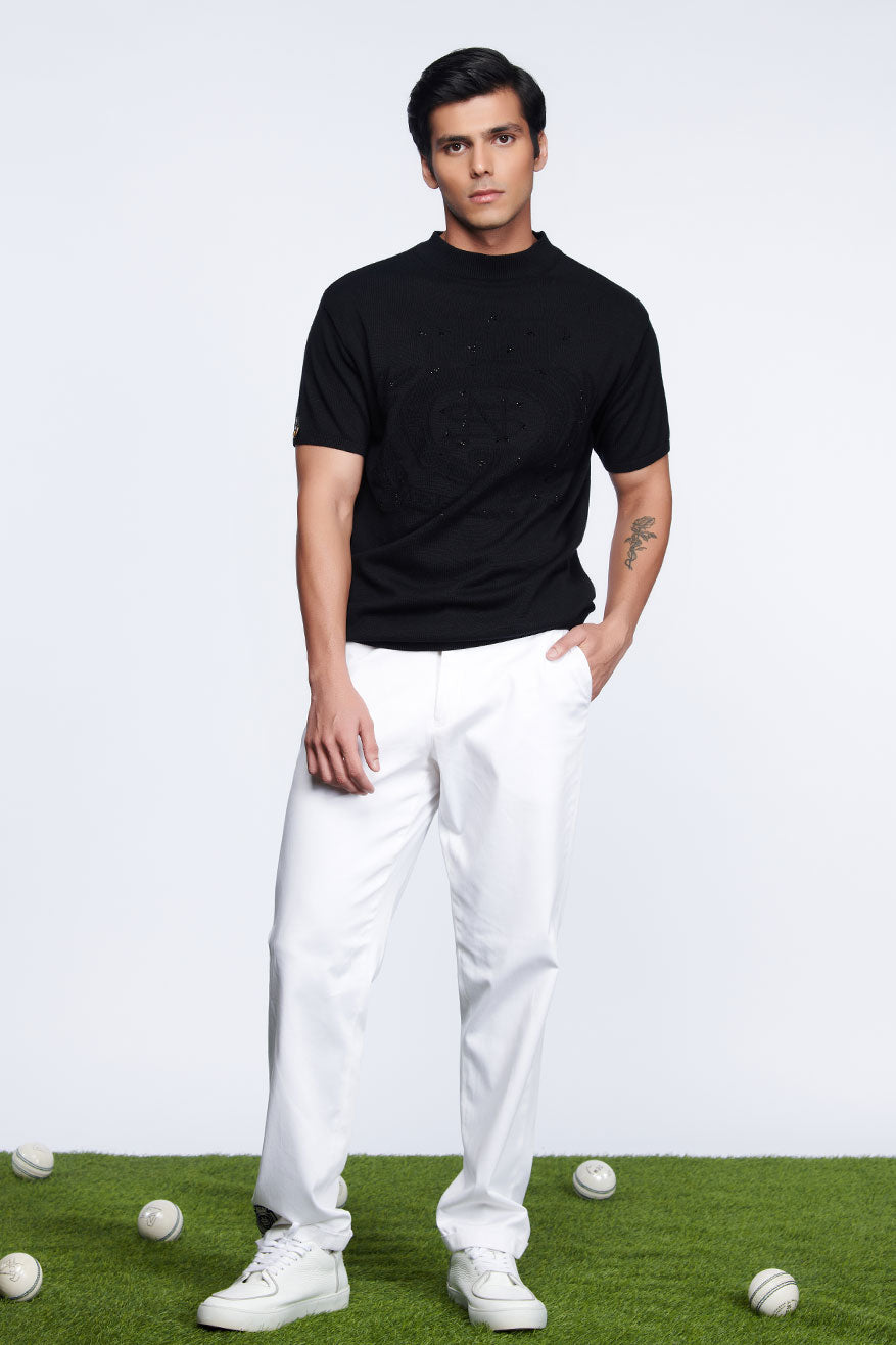 shantanu and nikhil Black Knit Studded T-Shirt menswear online shopping melange singapore indian designer wear