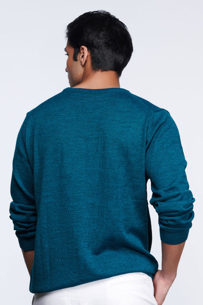 shantanu and nikhil menswear Crested Teal Sweater online shopping melange singapore indian designer wear