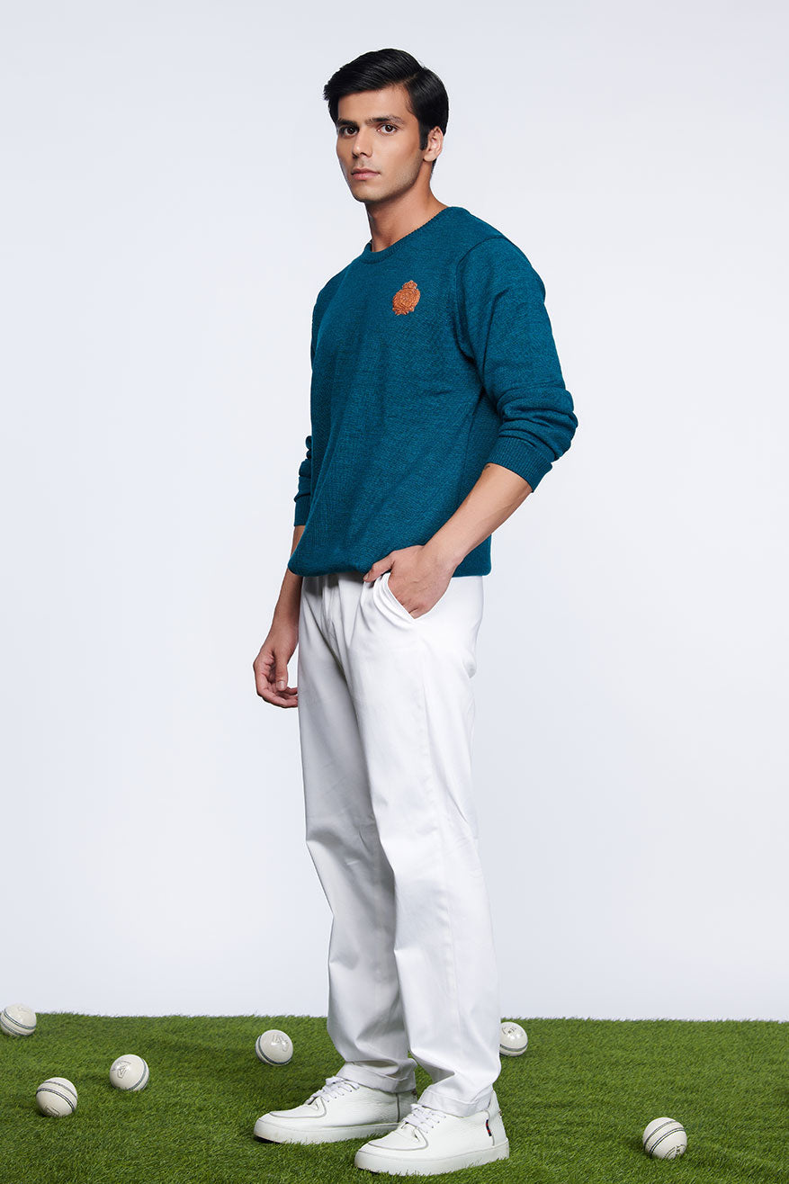 shantanu and nikhil menswear Crested Teal Sweater online shopping melange singapore indian designer wear