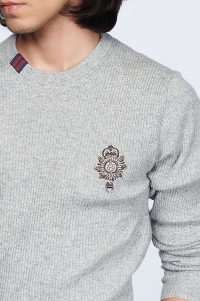 shantanu and nikhil menswear Grey Crested Sweater online shopping melange singapore indian designer wear