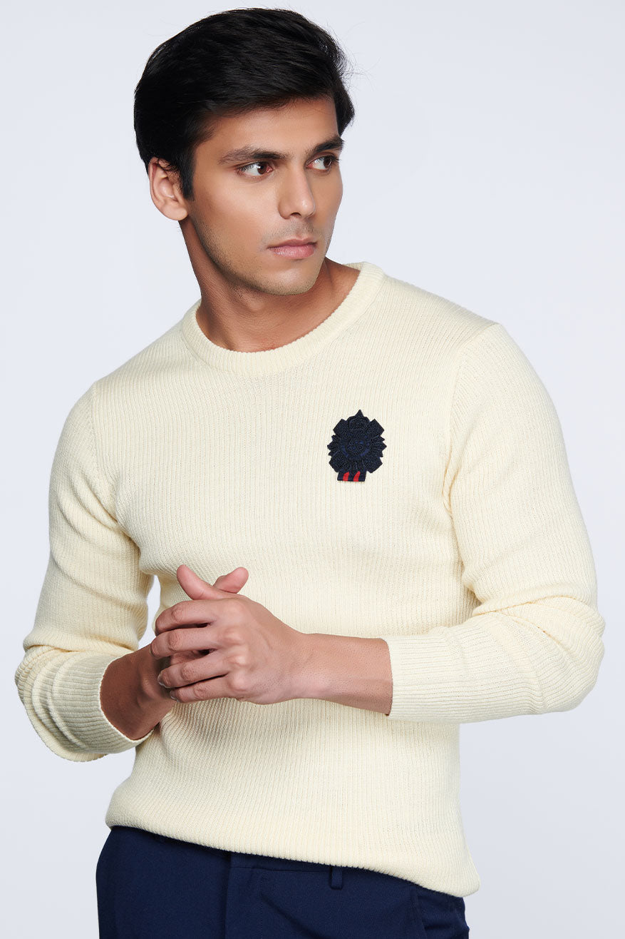 shantanu and nikhil menswear Ivory Crested Sweater online shopping melange singapore indian designer wear