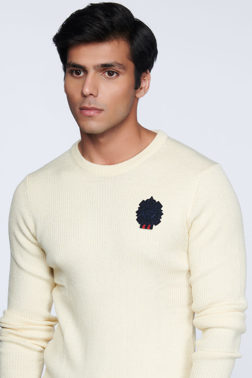 shantanu and nikhil menswear Ivory Crested Sweater online shopping melange singapore indian designer wear