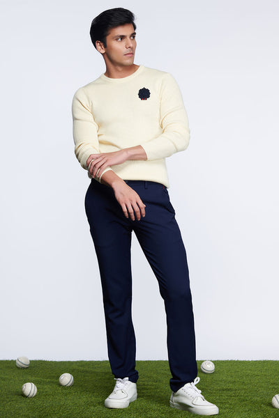 shantanu and nikhil menswear Ivory Crested Sweater online shopping melange singapore indian designer wear