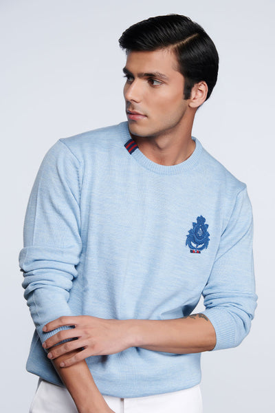 shantanu and nikhil menswear Light Blue Crested Sweater online shopping melange singapore indian designer wear