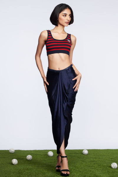 Shantanu and Nikhil SNCC Asymmetric Draped Skirt navy blue western indian designer wear online shopping melange singapore