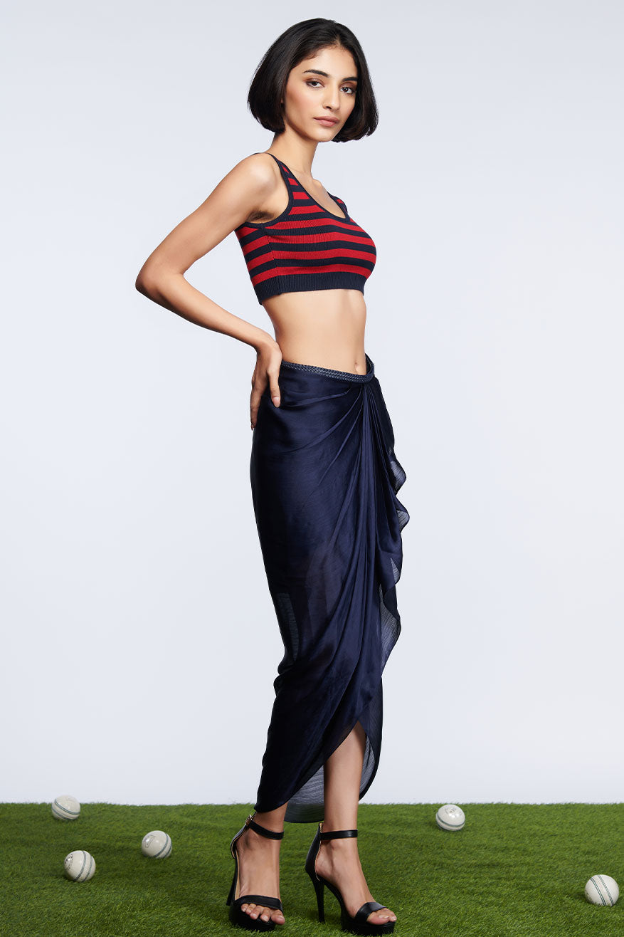 Shantanu and Nikhil SNCC Asymmetric Draped Skirt navy blue western indian designer wear online shopping melange singapore