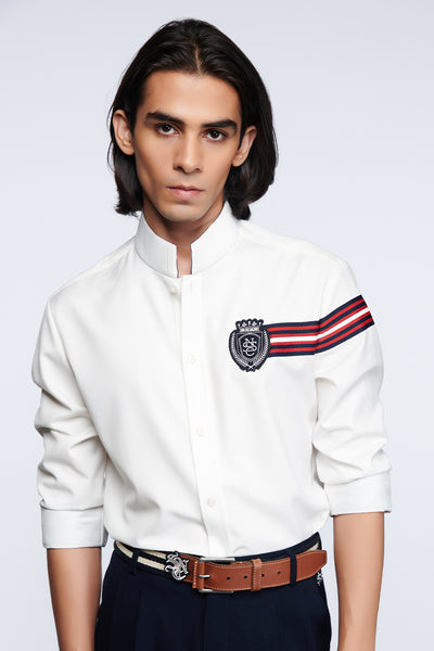 shantanu and nikhil menswear SNCC Band Collar Shirt off white online shopping melange singapore indian designer wear