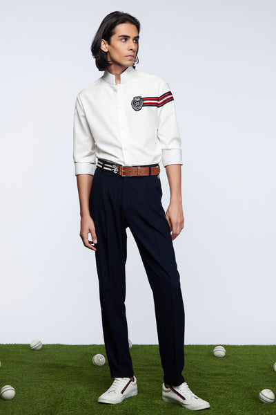 shantanu and nikhil menswear SNCC Band Collar Shirt off white online shopping melange singapore indian designer wear