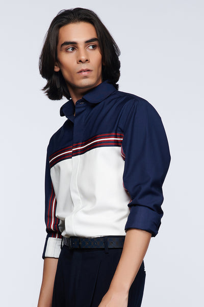 shantanu and nikhil menswear SNCC Colorblock Shirt off white online shopping melange singapore indian designer wear