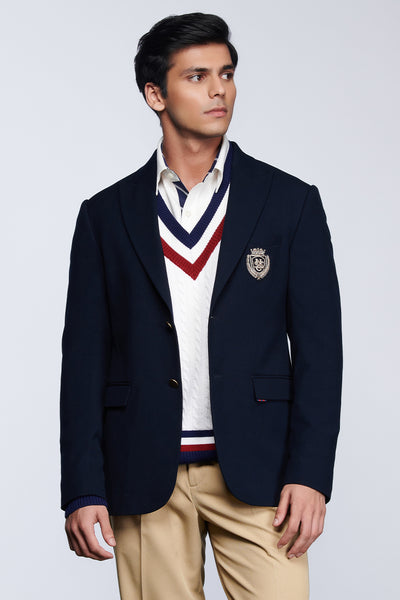 Shantanu and nikhil SNCC Crested Gentlemen's Jacket navy blue menswear online shopping melange singapore