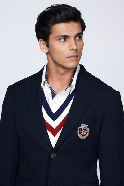 Shantanu and nikhil SNCC Crested Gentlemen's Jacket navy blue menswear online shopping melange singapore