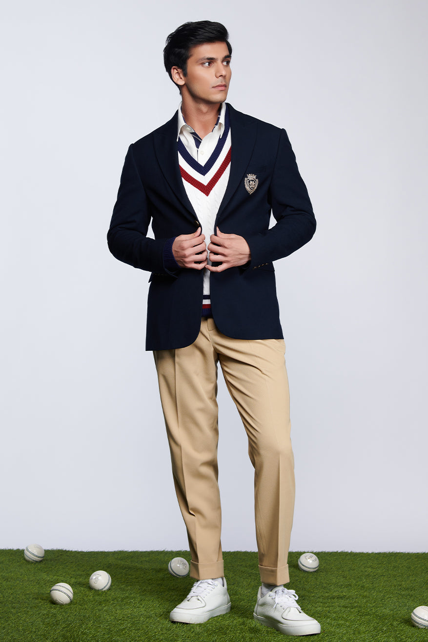 Shantanu and nikhil SNCC Crested Gentlemen's Jacket navy blue menswear online shopping melange singapore