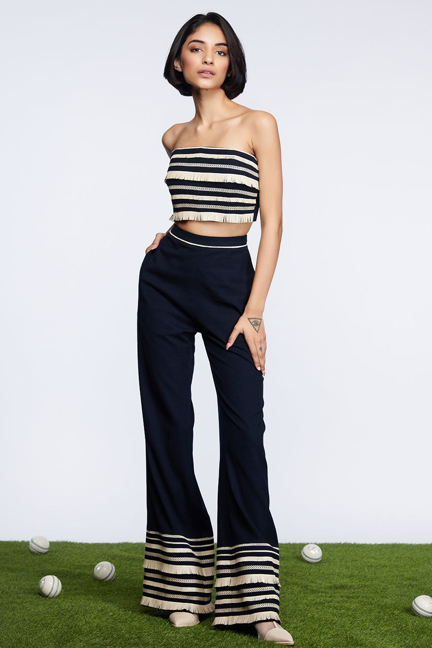 Shantanu and Nikhil SNCC Faux-Leather Tube Top navy blue western indian designer wear online shopping melange singapore