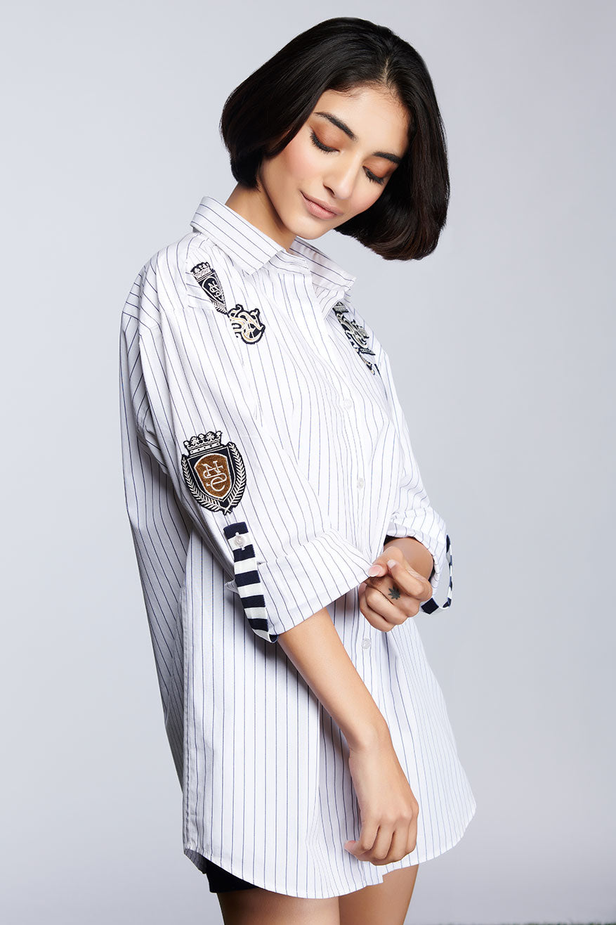 Shantanu and nikhil SNCC Multi Patch Logo Shirt white western indian designer wear online shopping melange singapore