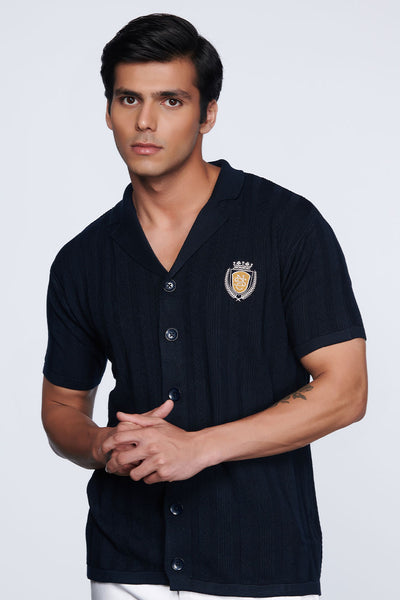 Shantanu and nikhil SNCC Navy Bowling Shirt menswear online shopping melange singapore indian designer wear