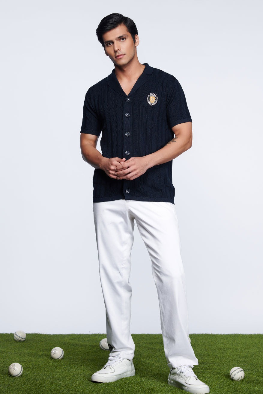 Shantanu and nikhil SNCC Navy Bowling Shirt menswear online shopping melange singapore indian designer wear