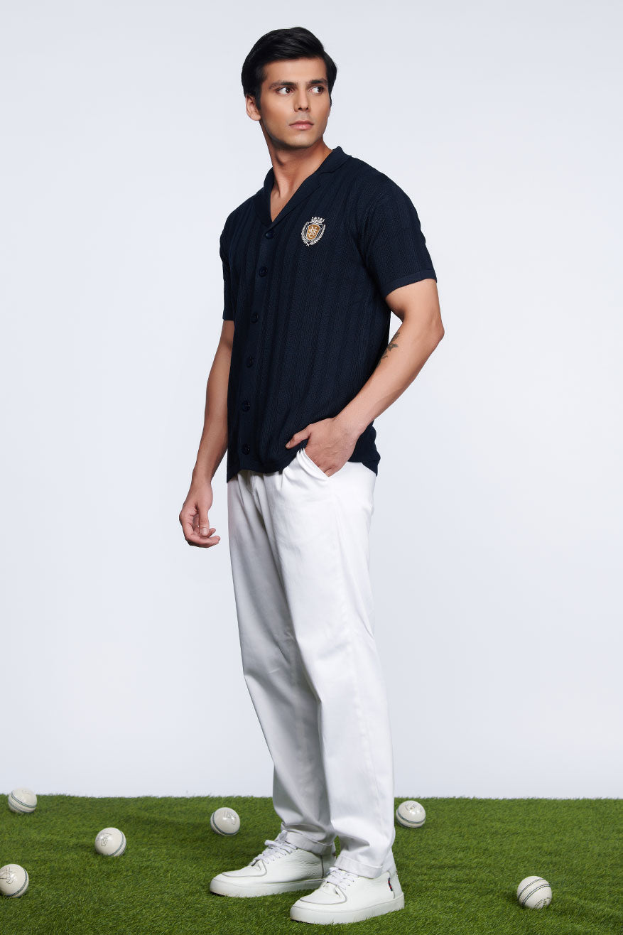 Shantanu and nikhil SNCC Navy Bowling Shirt menswear online shopping melange singapore indian designer wear