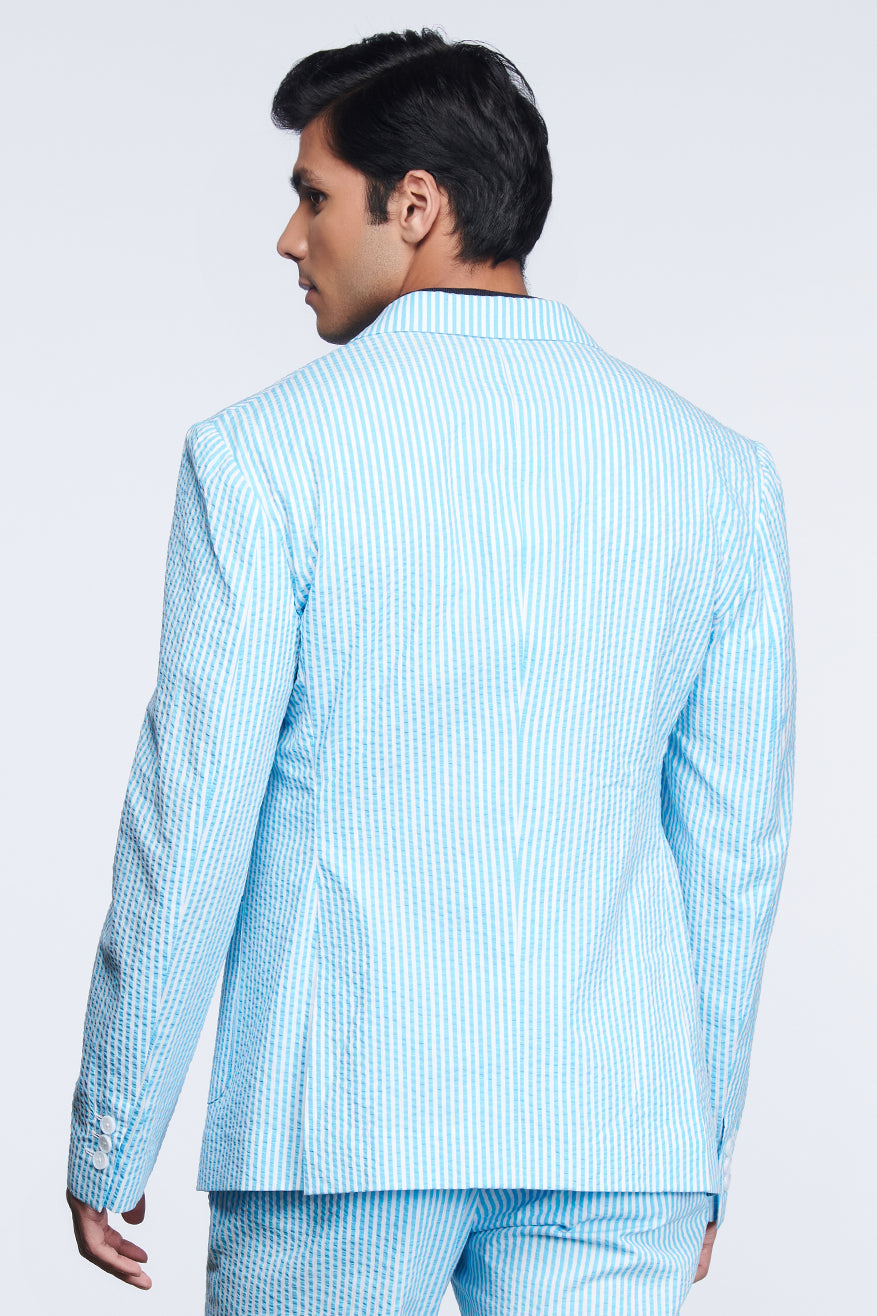 Shantanu and nikhil SNCC Seersucker Jacket light blue menswear online shopping melange singapore indian designer wear