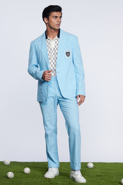 Shantanu and nikhil SNCC Seersucker Jacket light blue menswear online shopping melange singapore indian designer wear