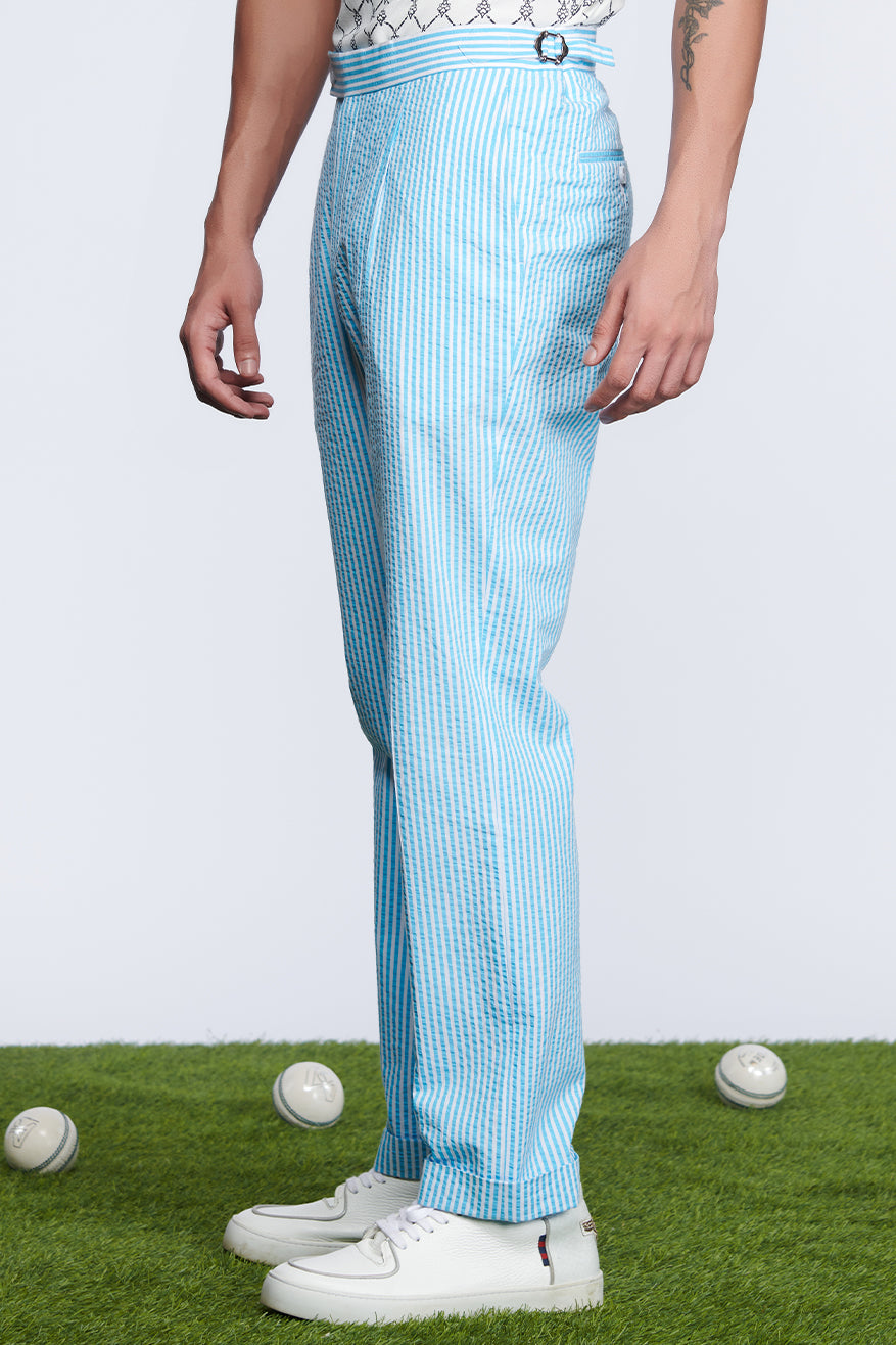 Shantanu and nikhil SNCC Seersucker Trouser light blue menswear online shopping melange singapore indian designer wear