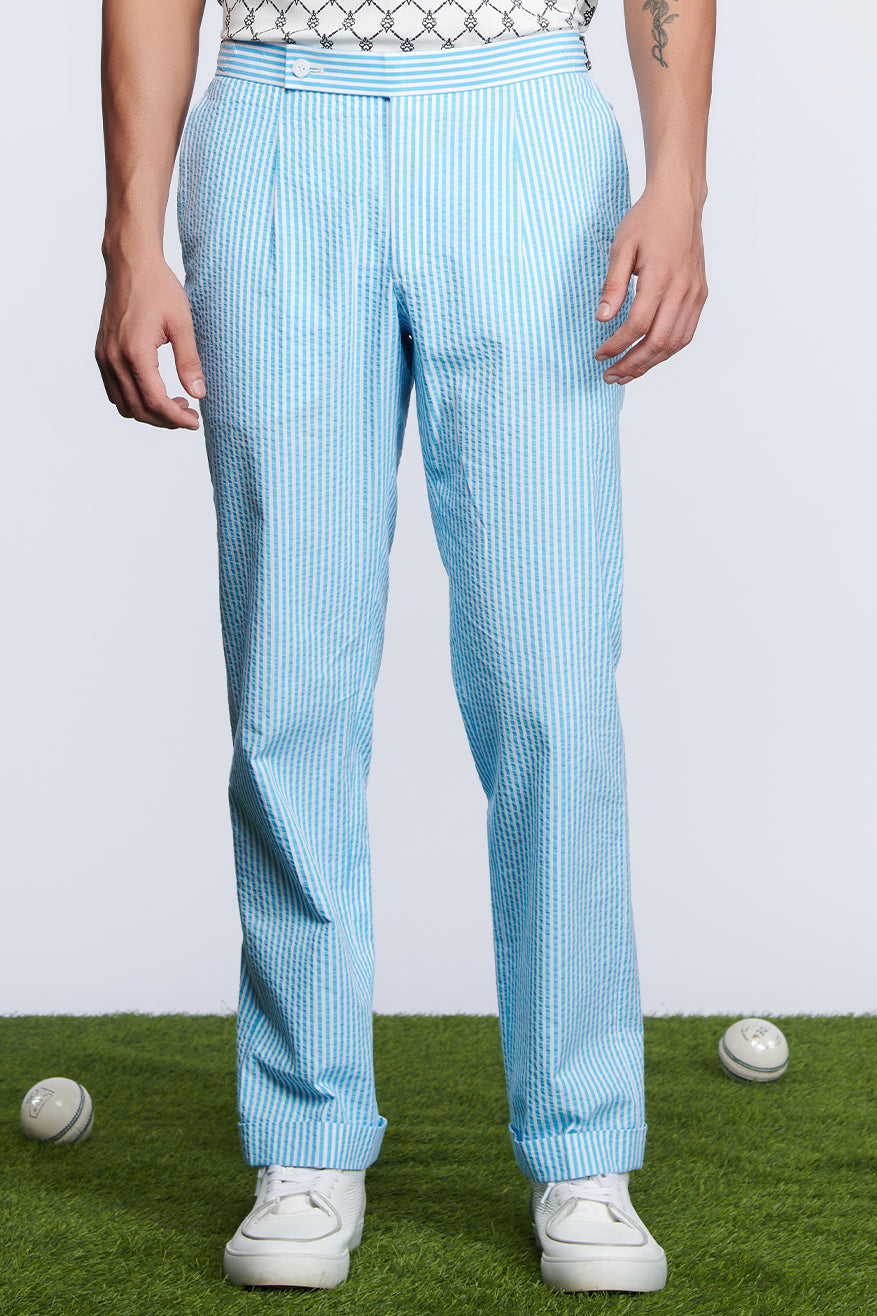 Shantanu and nikhil SNCC Seersucker Trouser light blue menswear online shopping melange singapore indian designer wear