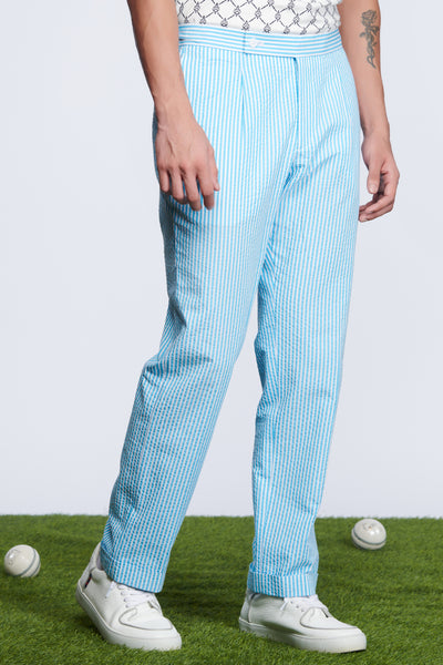 Shantanu and nikhil SNCC Seersucker Trouser light blue menswear online shopping melange singapore indian designer wear