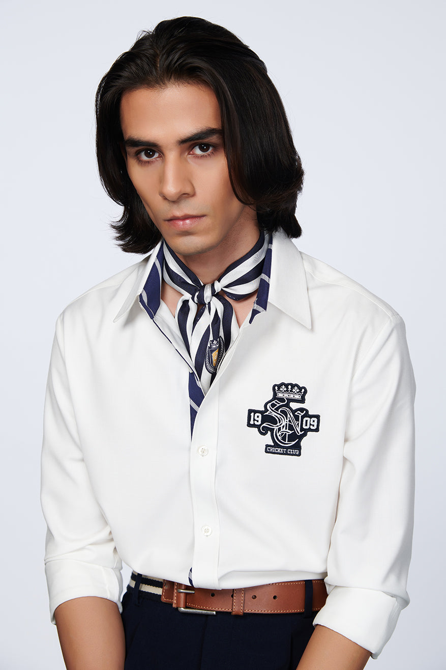 shantanu and nikhil menswear SNCC Shirt With Patch Logo off white online shopping melange singapore indian designer wear