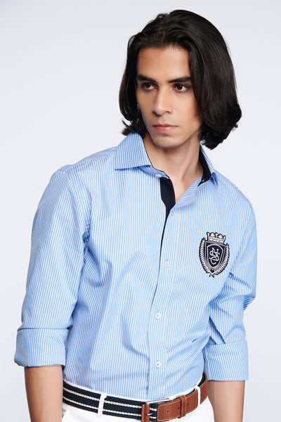shantanu and nikhil SNCC Striped Shirt light blue menswear online shopping melange singapore indian designer wear