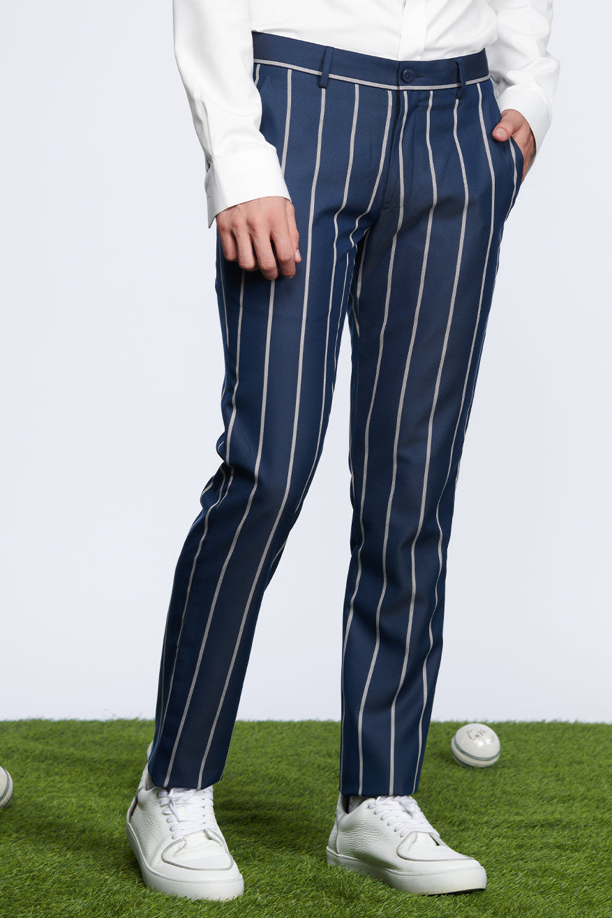 shantanu and nikhil SNCC Striped Trousers navy blue menswear online shopping melange singapore indian designer wear