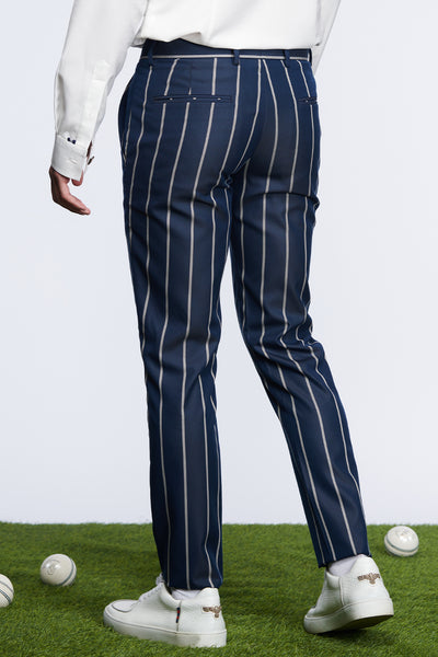 shantanu and nikhil SNCC Striped Trousers navy blue menswear online shopping melange singapore indian designer wear