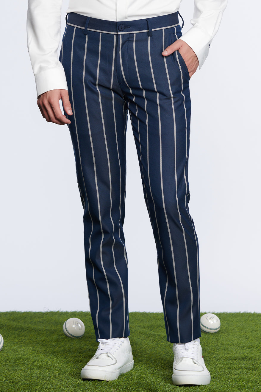 shantanu and nikhil SNCC Striped Trousers navy blue menswear online shopping melange singapore indian designer wear