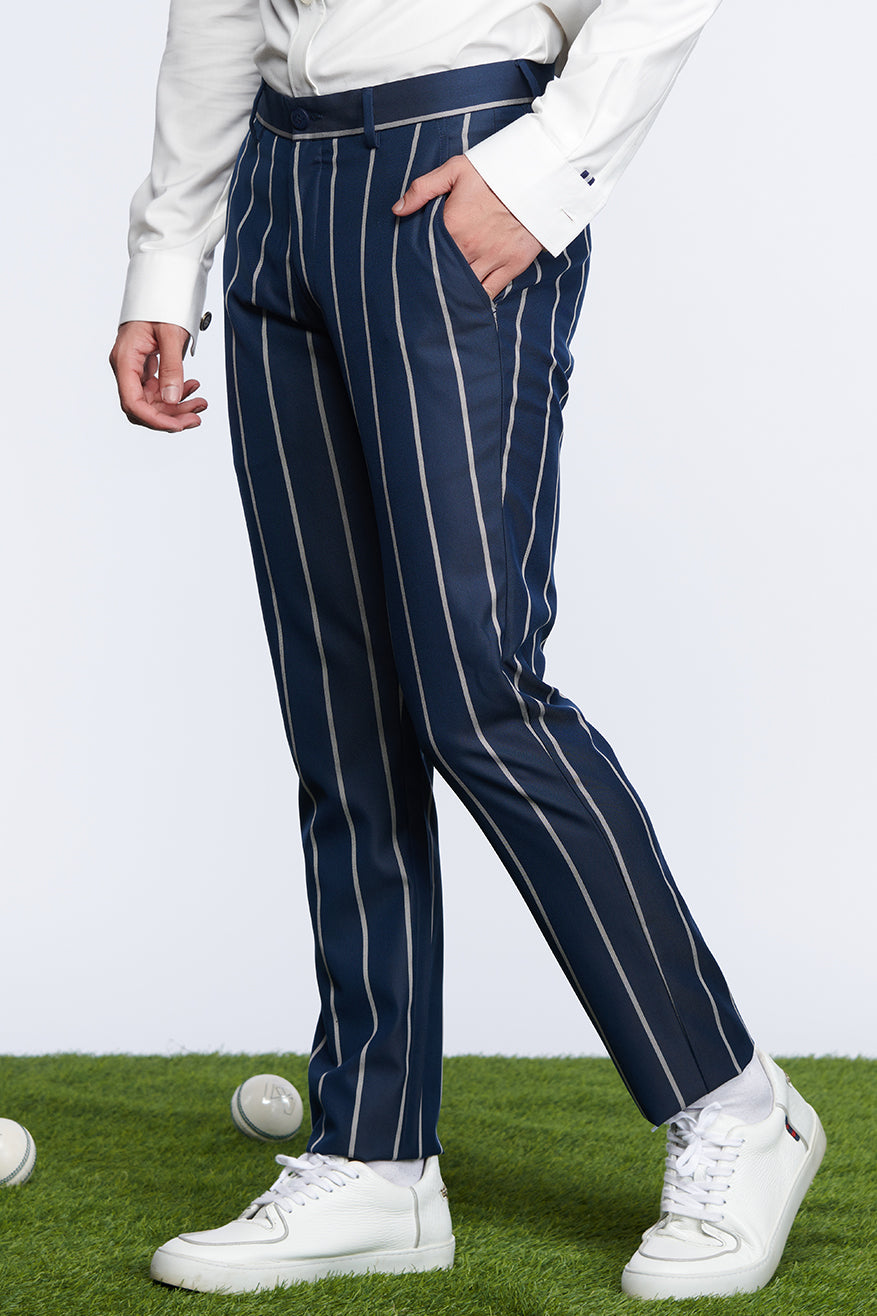 shantanu and nikhil SNCC Striped Trousers navy blue menswear online shopping melange singapore indian designer wear