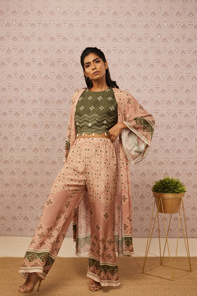 Sougat Paul Bandhej Printed Co-ord Set With Jacket western indian designer womenswear fashion online shopping melange singapore