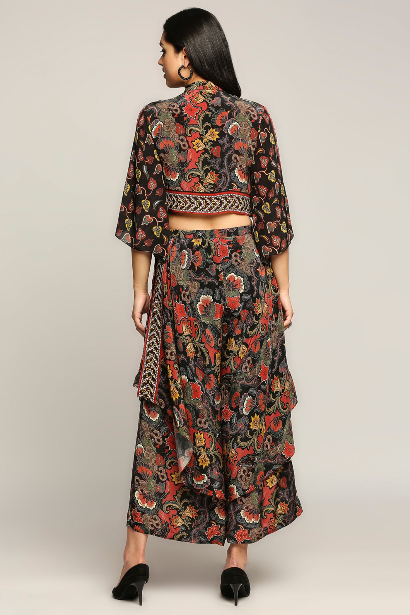 Sougat Paul Batik Printed Top With Layered Pants black western indian designer wear online shopping melange singapore