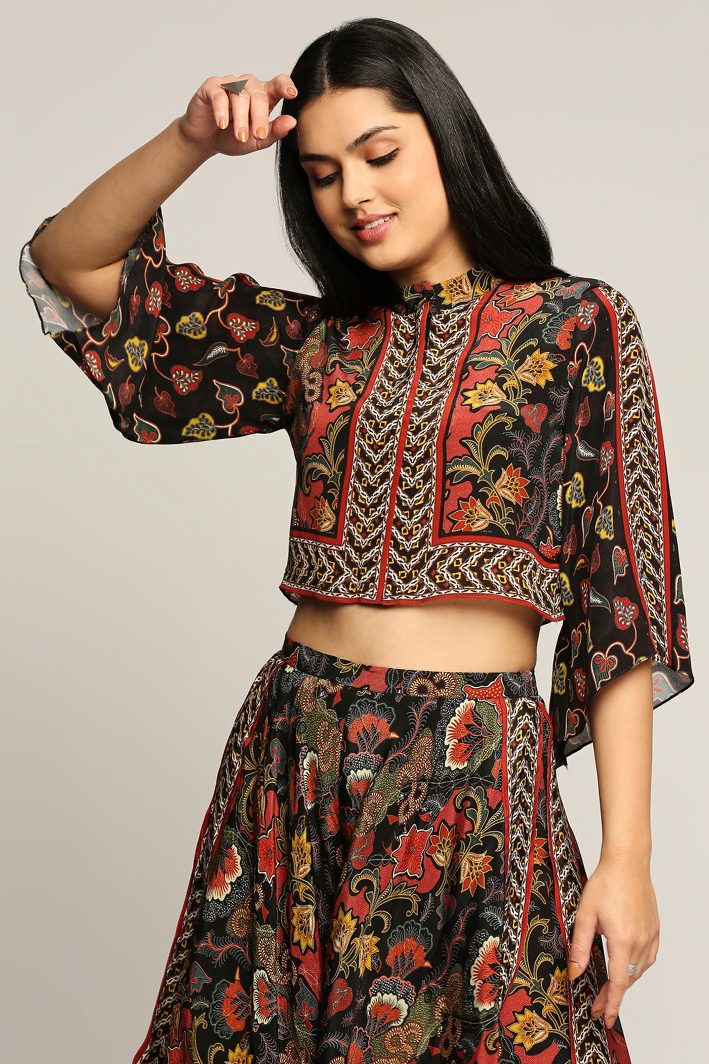 Sougat Paul Batik Printed Top With Layered Pants black western indian designer wear online shopping melange singapore