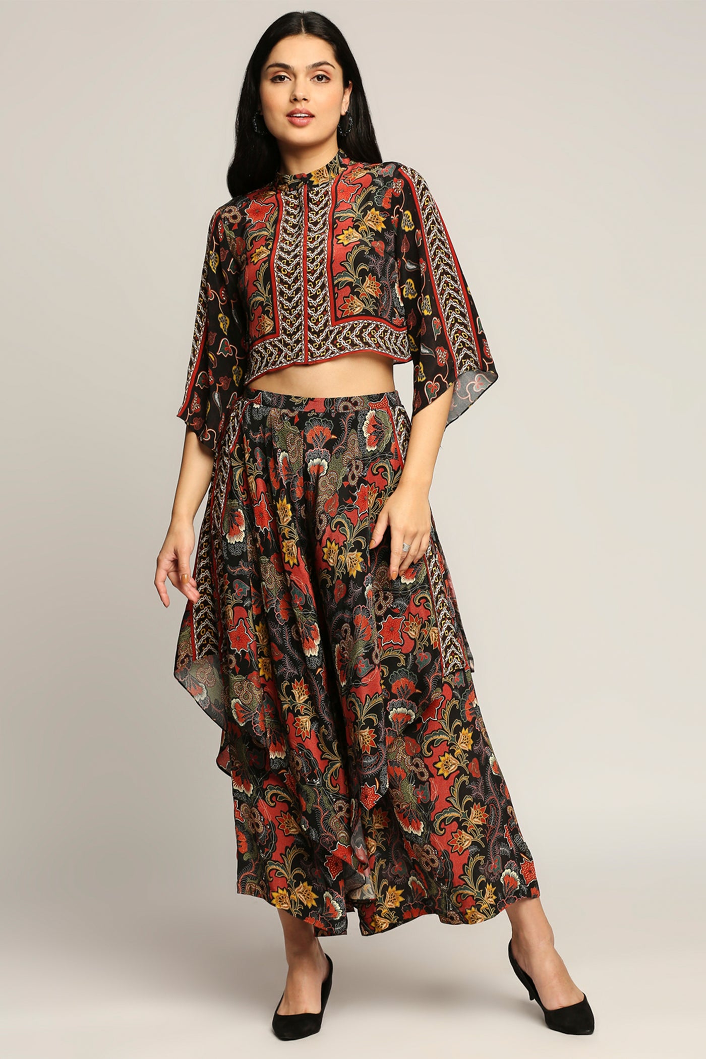 Sougat Paul Batik Printed Top With Layered Pants black western indian designer wear online shopping melange singapore