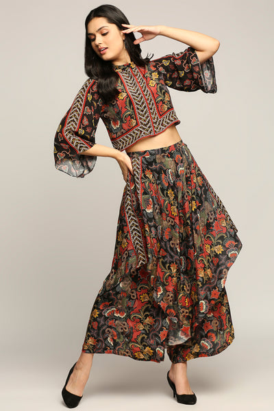 Sougat Paul Batik Printed Top With Layered Pants black western indian designer wear online shopping melange singapore