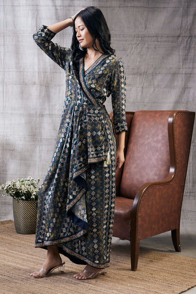 Sougat Paul Dilara Embroidered Drape Dress Indian designer wear online shopping melange singapore