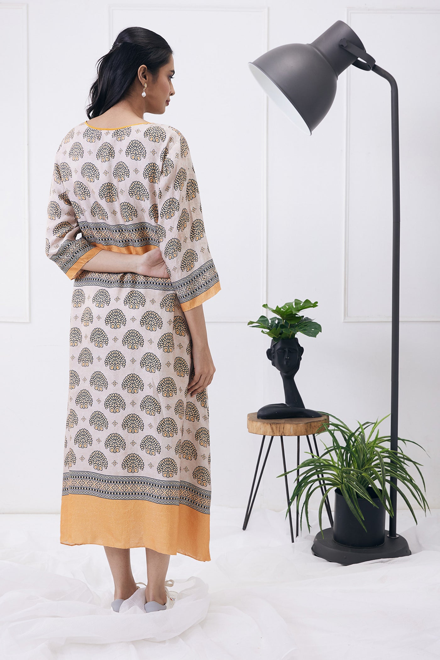 sougat paul Ela Printed Boxy Dress beige orange online shopping melange singapore indian designer wear