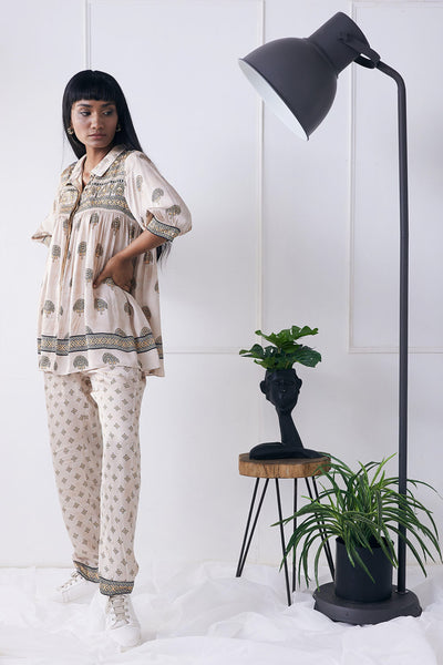 sougat paul Ela Printed Co-ord Set beige online shopping melange singapore indian designer wear