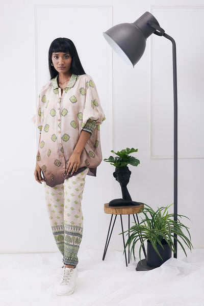 sougat paul Ela Printed co-ord set beige online shopping melange singapore indian designer wear