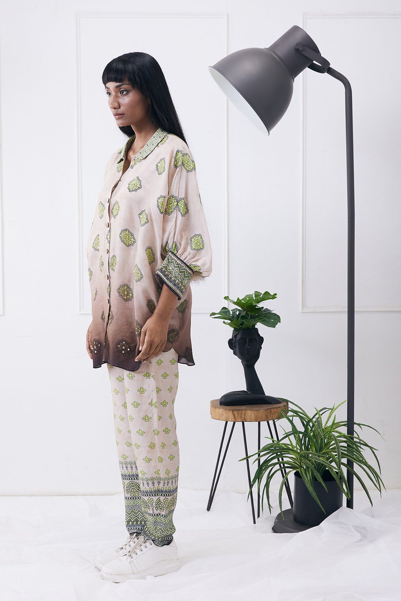 sougat paul Ela Printed co-ord set beige online shopping melange singapore indian designer wear