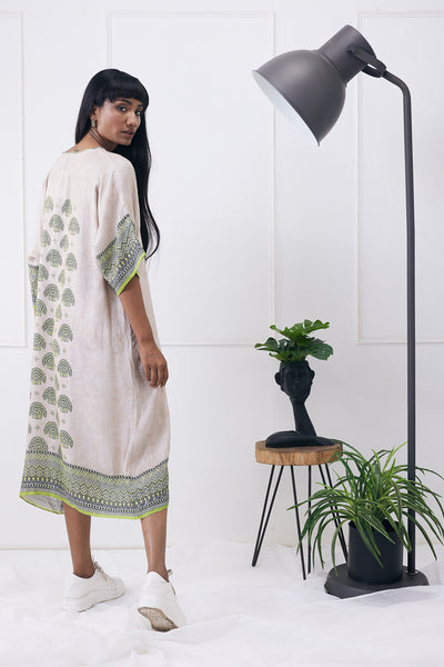 sougat paul Ela Printed Kimono Dress beige online shopping melange singapore indian designer wear