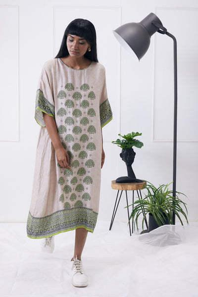 sougat paul Ela Printed Kimono Dress beige online shopping melange singapore indian designer wear