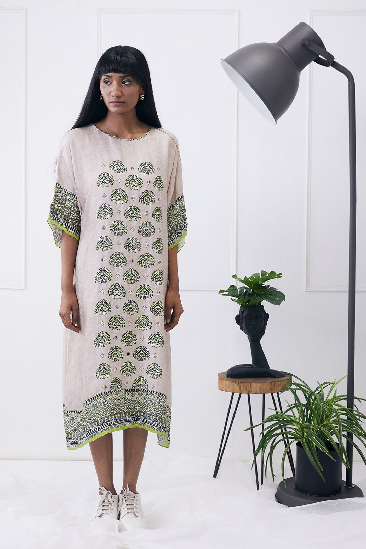 sougat paul Ela Printed Kimono Dress beige online shopping melange singapore indian designer wear