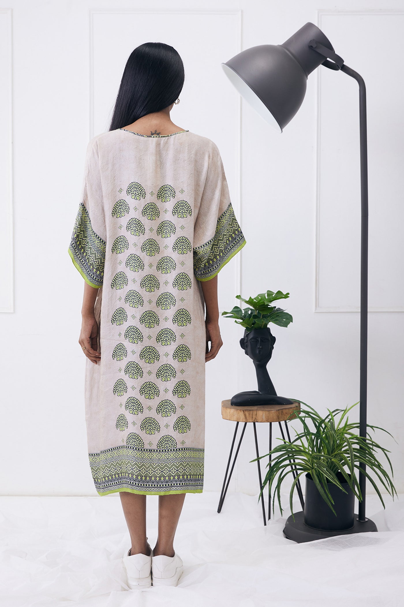 sougat paul Ela Printed Kimono Dress beige online shopping melange singapore indian designer wear